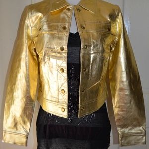 GOLD METALLIC GENUINE LEATHER CROP JACKET FITS S-M